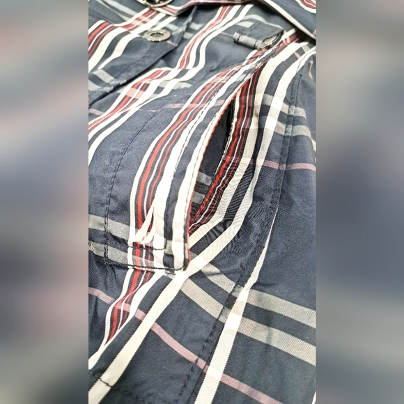 Nautica Double Breasted Blue Plaid Pea Coat Belted Pockets Fleece Lining Large - Picture 8 of 17